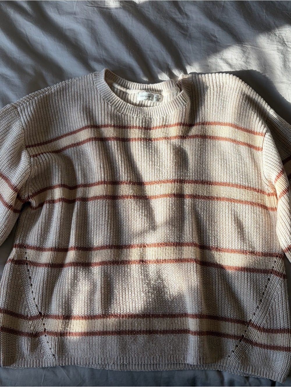 Gentle Fawn Cream Crewneck Sweater with Rust Stripes